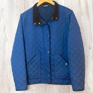 Lands End Quilted Zip Snap Jacket Barn Chore Coat Classic Heritage Puffer Blue M